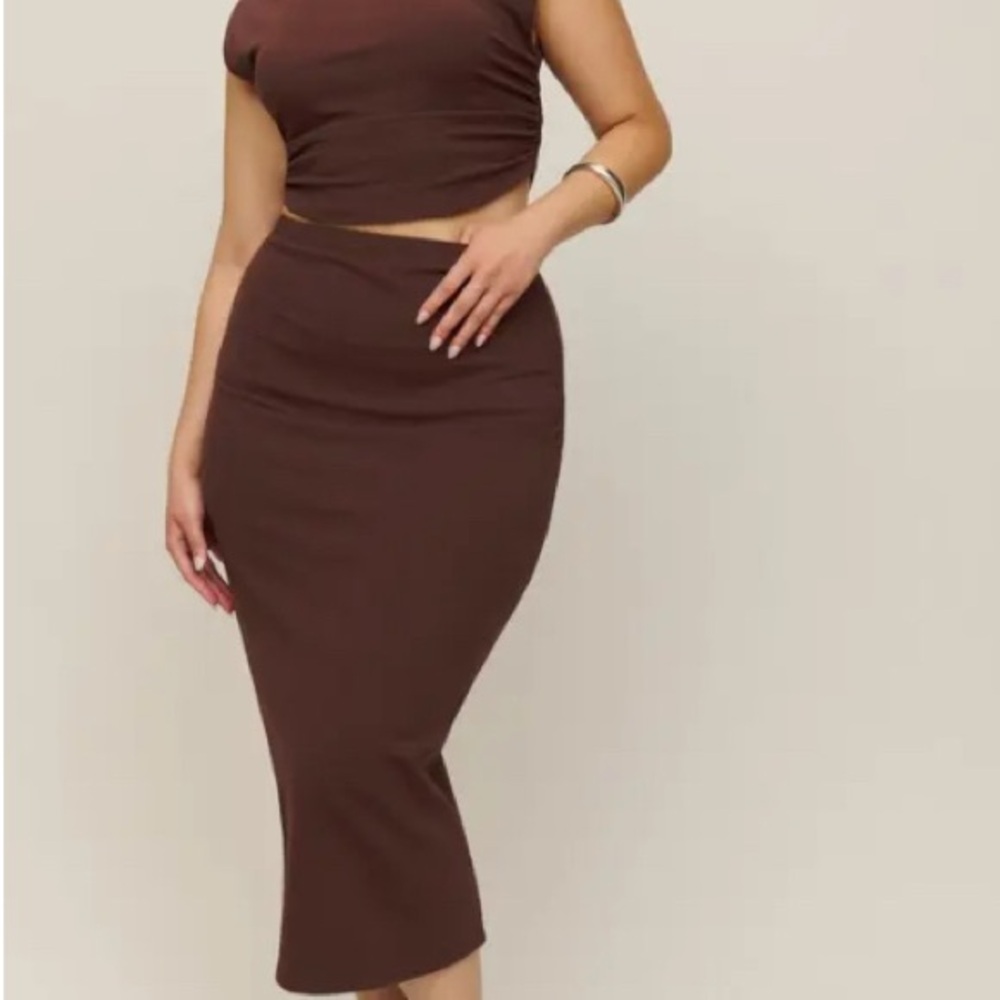 Reformation Foster Knit Skirt Brown